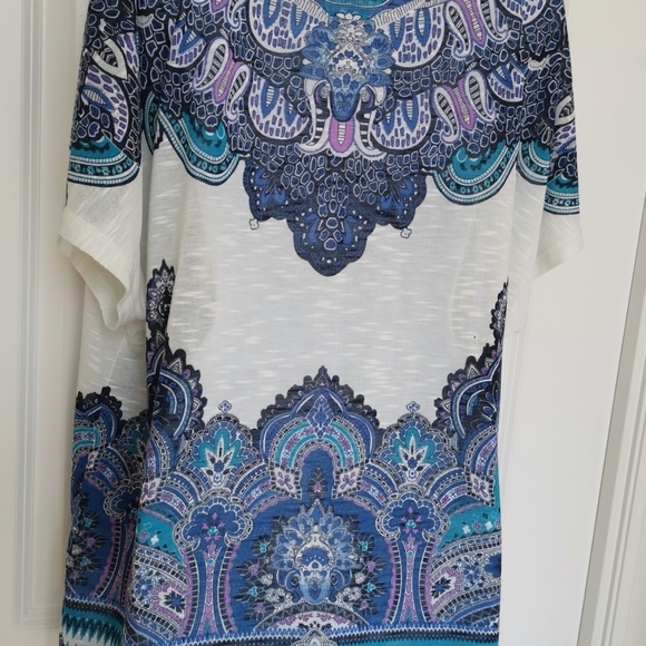 CACHE kimono top dolman sleeves blue Paisley on white size 2X - Picture 9 of 10